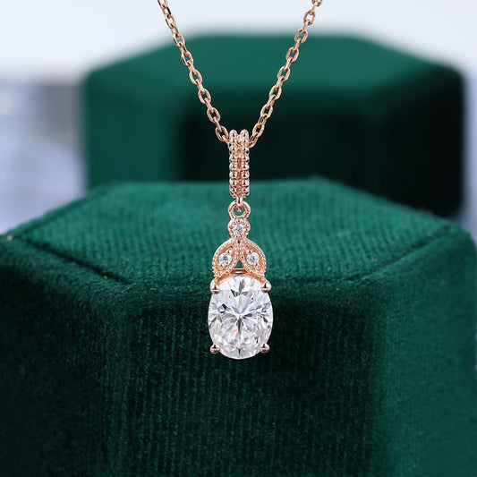 1.8 TCW Oval Moissanite Moissanite Cluster Necklace