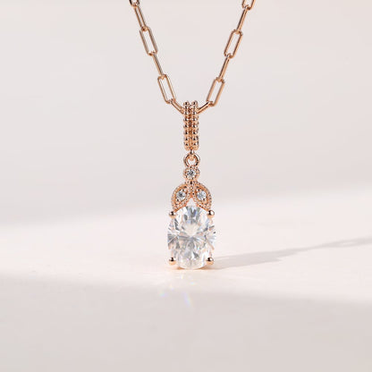 1.8 TCW Oval Moissanite Moissanite Cluster Necklace