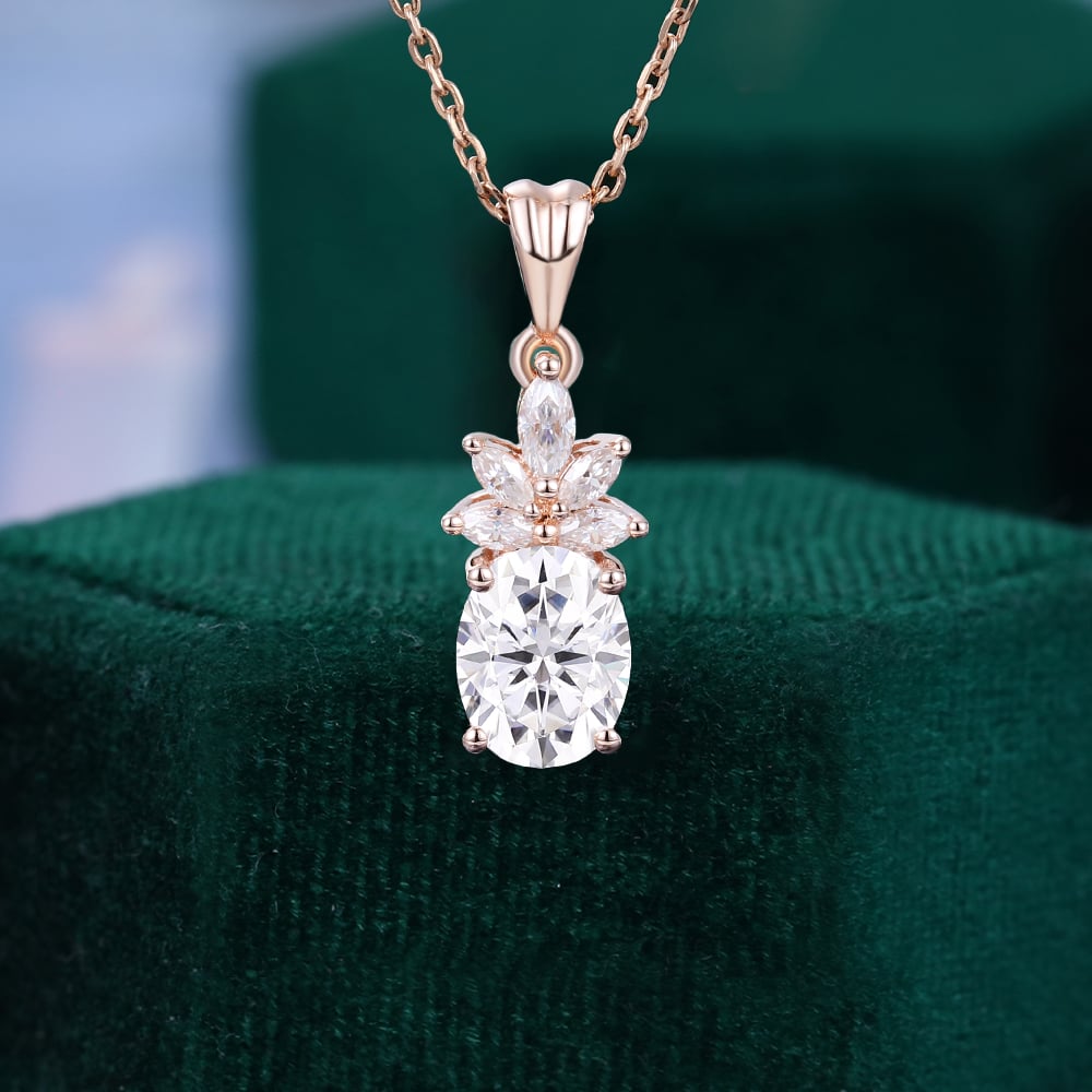 1.24 TCW Oval Moissanite Cluster Necklace