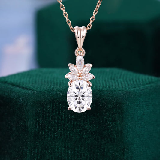 1.24 TCW Oval Moissanite Cluster Necklace