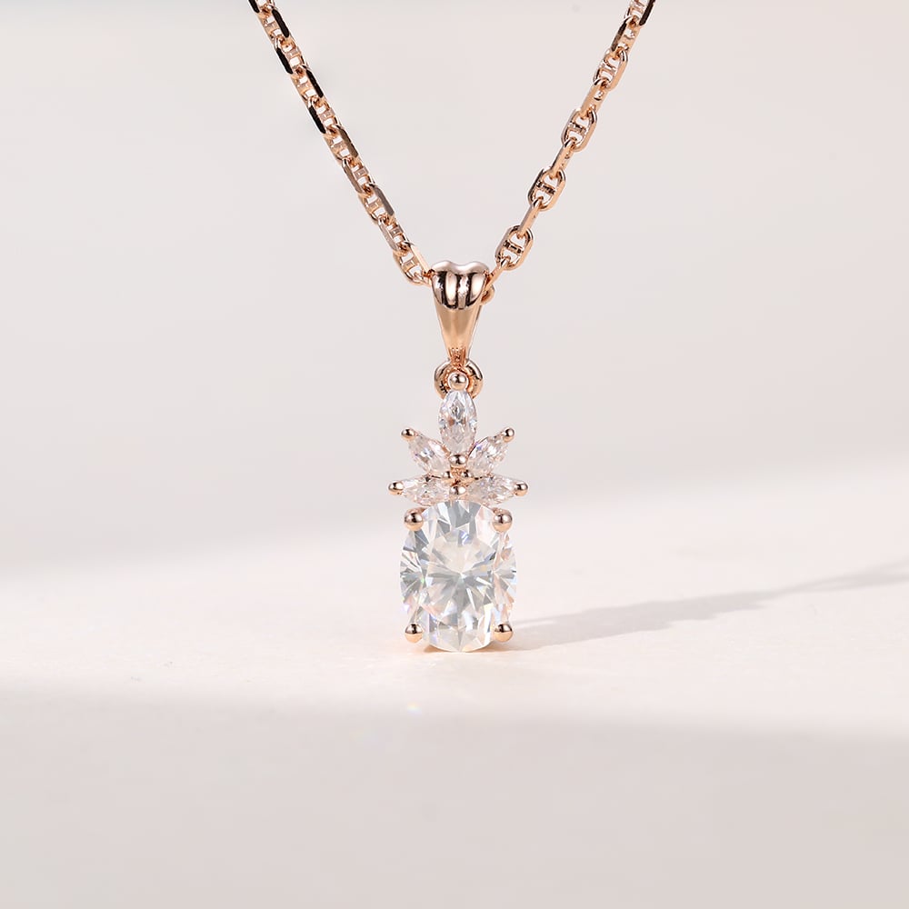 1.24 TCW Oval Moissanite Cluster Necklace
