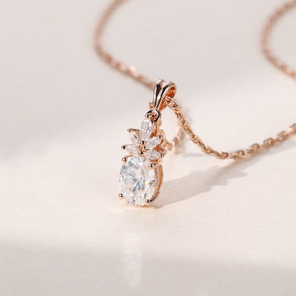 1.24 TCW Oval Moissanite Cluster Necklace