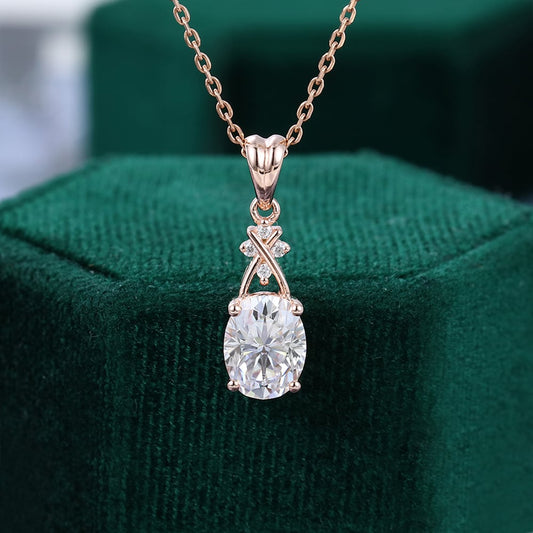1.7 TCW Oval Moissanite Criss Cross Necklace