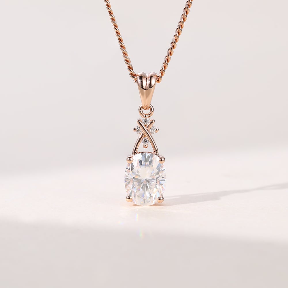 1.7 TCW Oval Moissanite Criss Cross Necklace