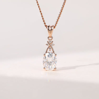 1.7 TCW Oval Moissanite Criss Cross Necklace