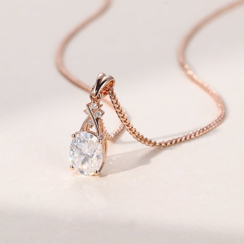 1.7 TCW Oval Moissanite Criss Cross Necklace