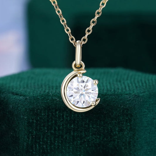 1 CT Round Moissanite Criss Crescent Solitaire Necklace