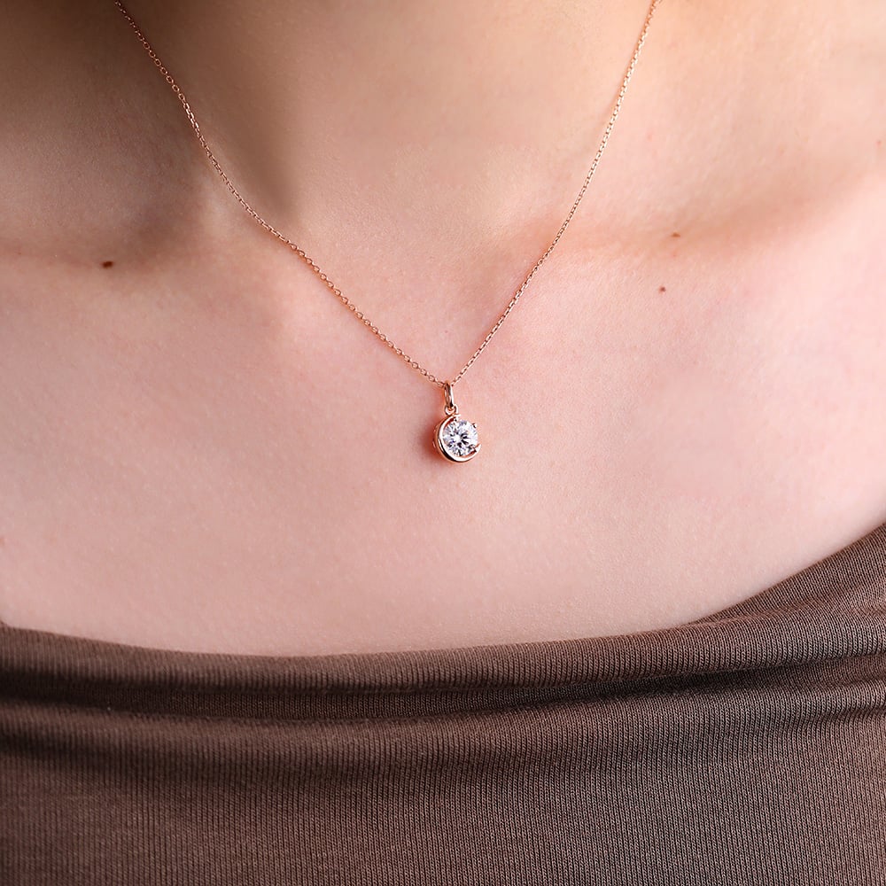 1 CT Round Moissanite Criss Crescent Solitaire Necklace