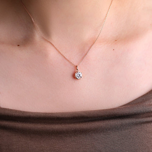 1 CT Round Moissanite Criss Crescent Solitaire Necklace