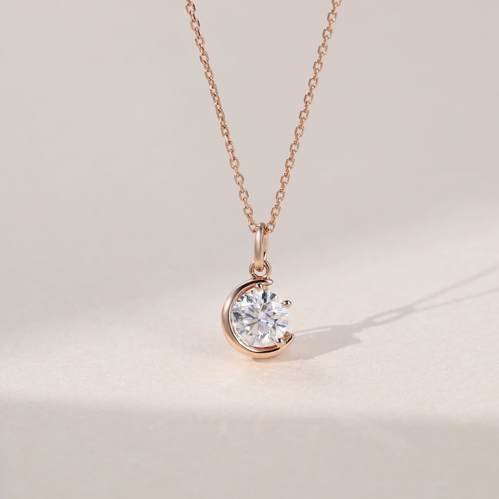 1 CT Round Moissanite Criss Crescent Solitaire Necklace