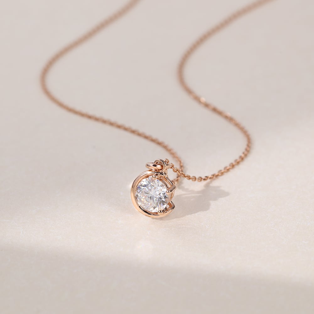 1 CT Round Moissanite Criss Crescent Solitaire Necklace