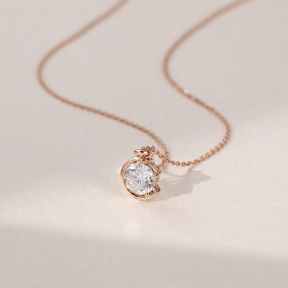 1 CT Round Moissanite Criss Crescent Solitaire Necklace