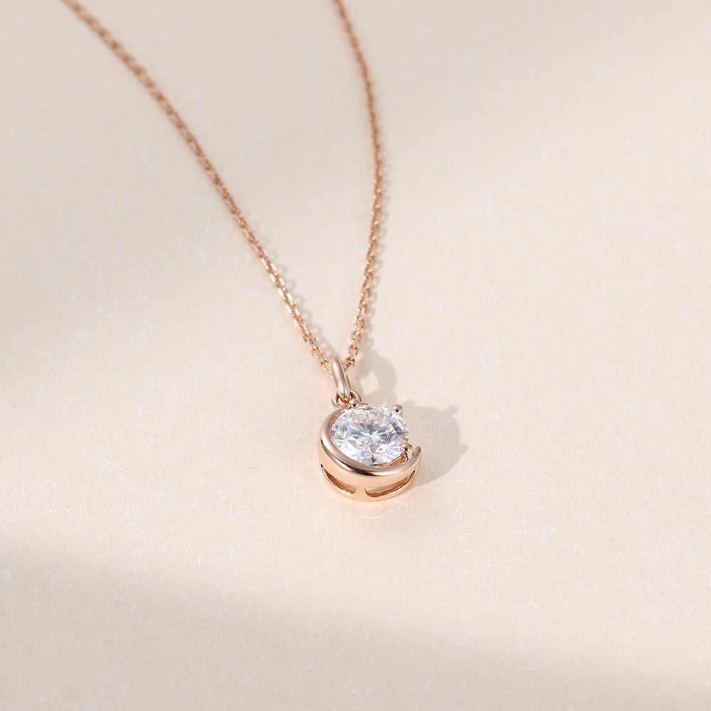 1 CT Round Moissanite Criss Crescent Solitaire Necklace