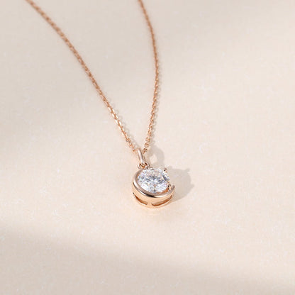 1 CT Round Moissanite Criss Crescent Solitaire Necklace