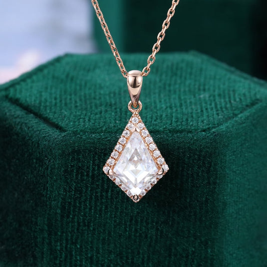1.11 TCW Kite Moissanite Halo Necklace
