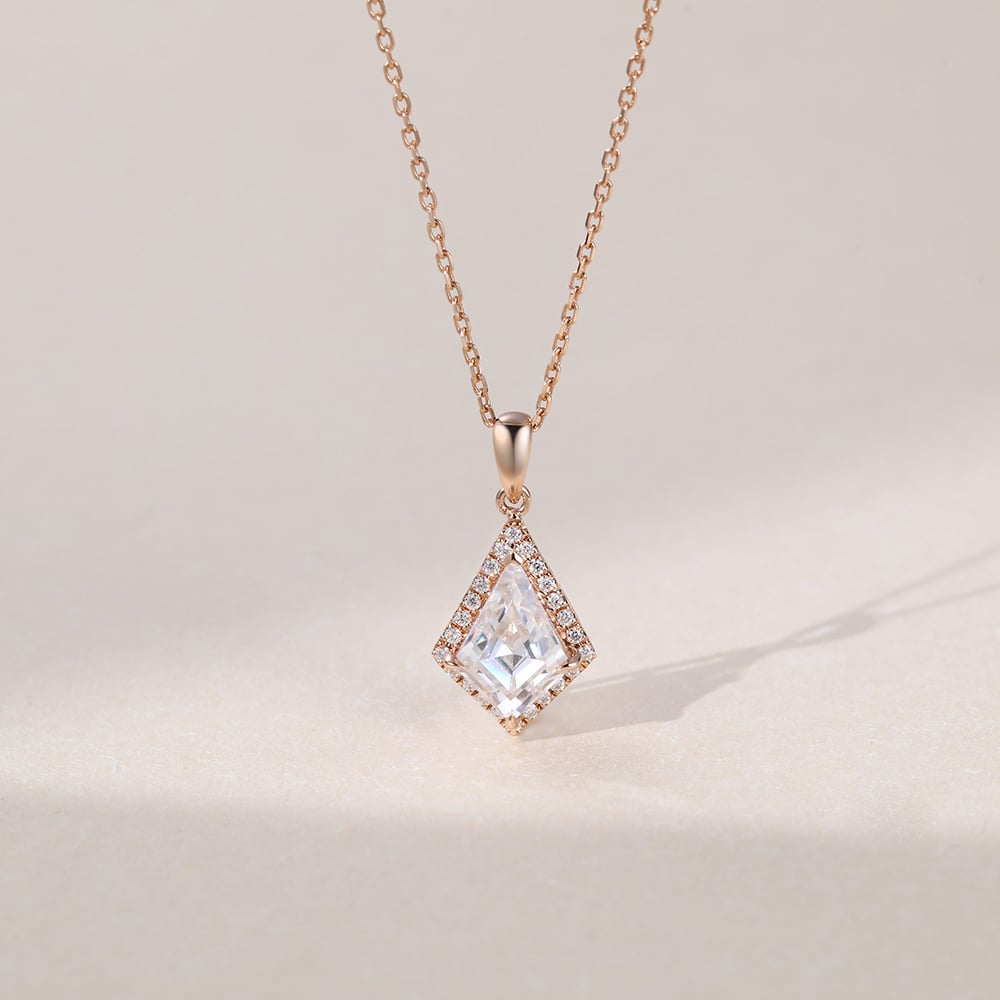 1.11 TCW Kite Moissanite Halo Necklace
