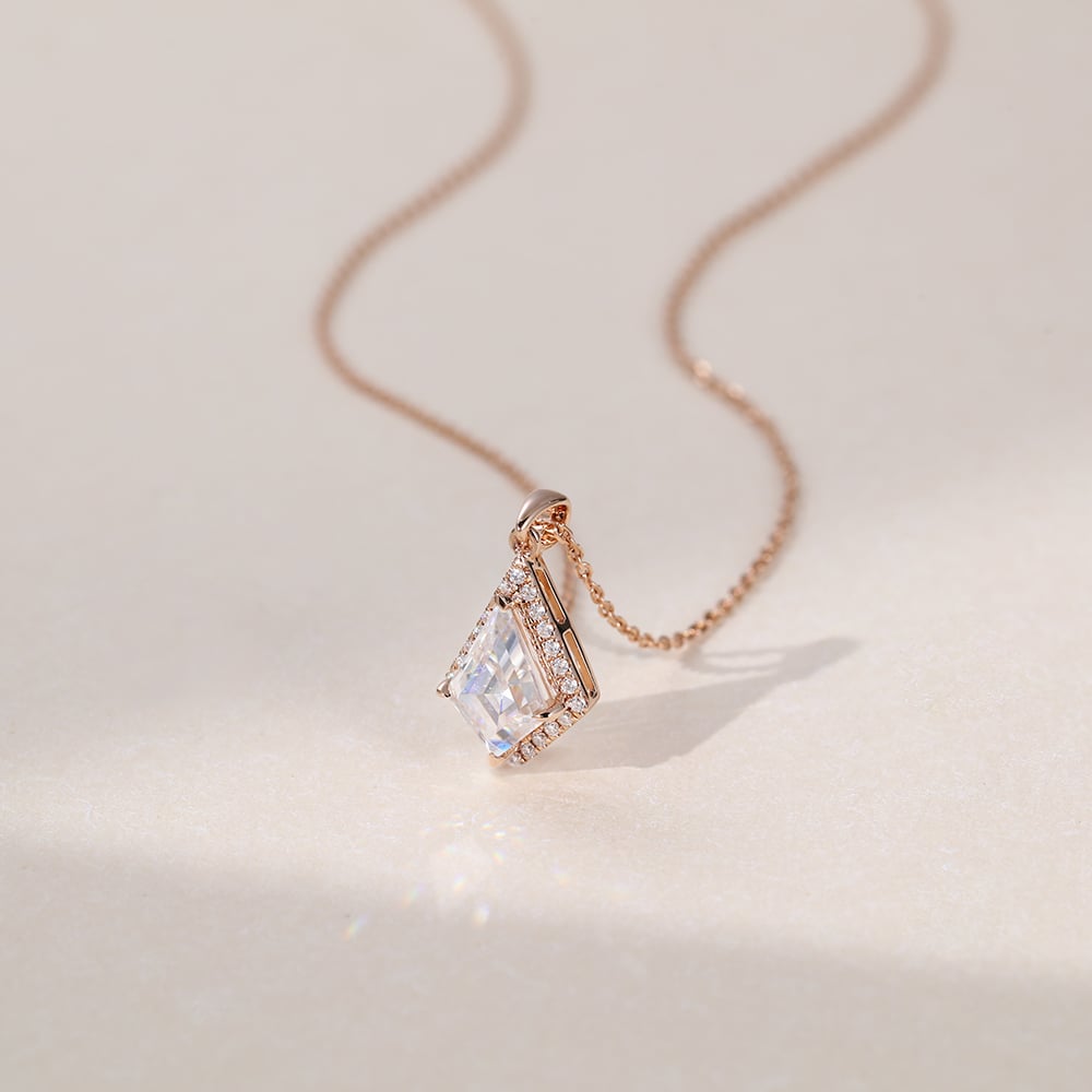 1.11 TCW Kite Moissanite Halo Necklace