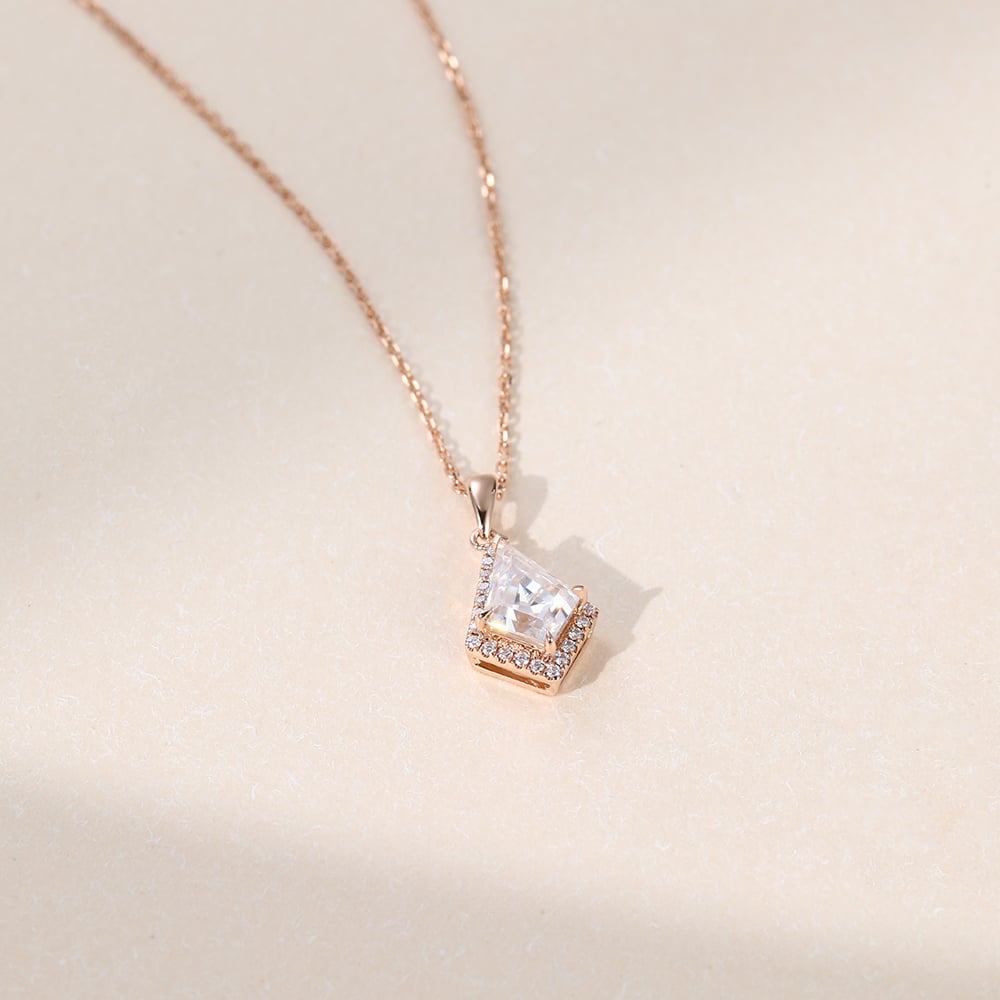1.11 TCW Kite Moissanite Halo Necklace