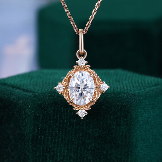 1.16 TCW Oval Moissanite Art Deco Necklace