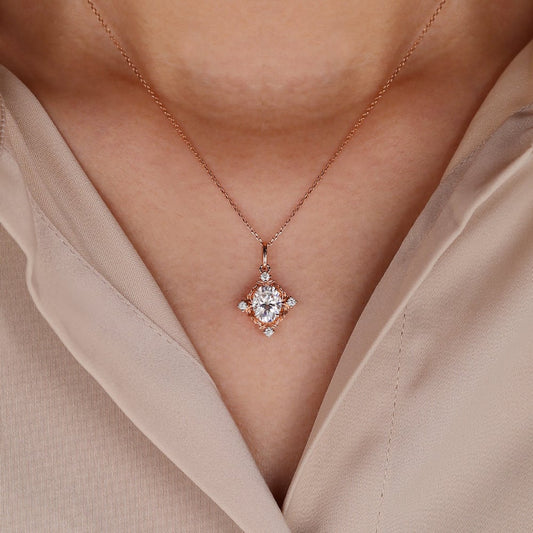 1.16 TCW Oval Moissanite Art Deco Necklace