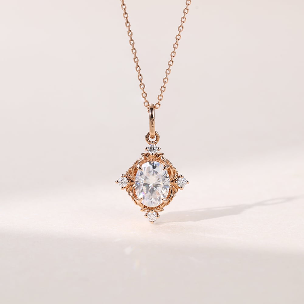 1.16 TCW Oval Moissanite Art Deco Necklace