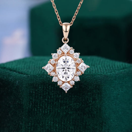 1.60 TCW Oval Moissanite Halo Necklace