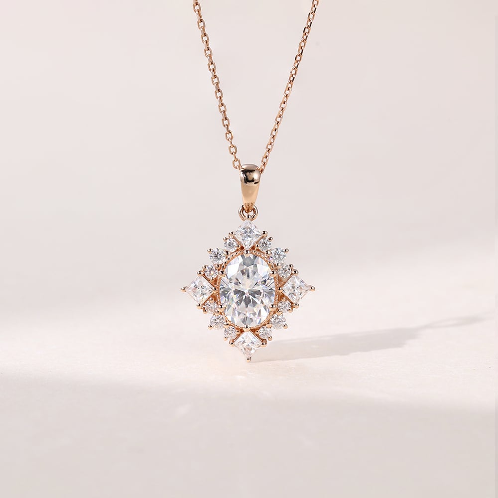 1.60 TCW Oval Moissanite Halo Necklace