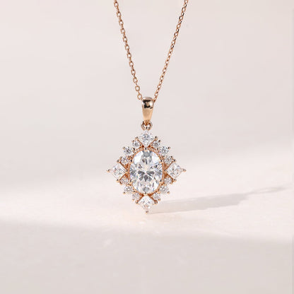 1.60 TCW Oval Moissanite Halo Necklace