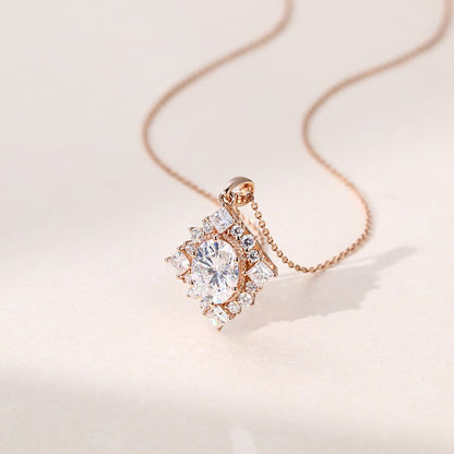 1.60 TCW Oval Moissanite Halo Necklace