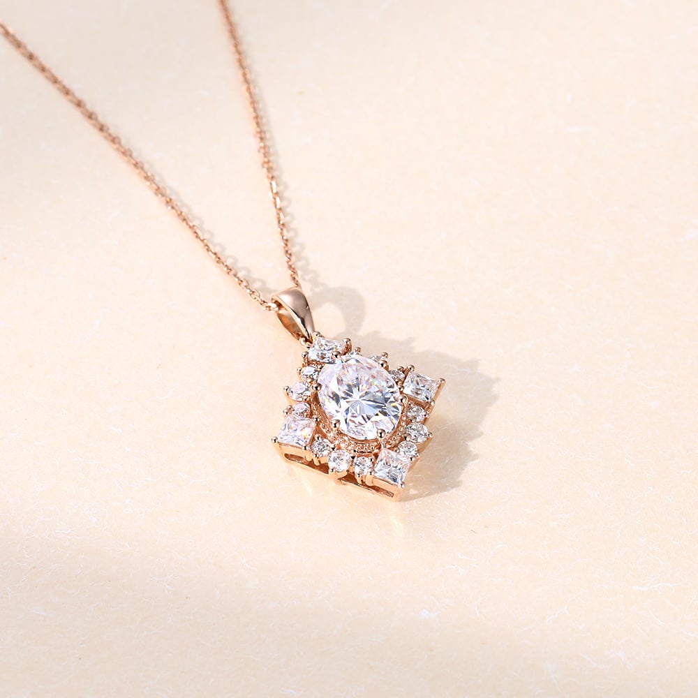 1.60 TCW Oval Moissanite Halo Necklace