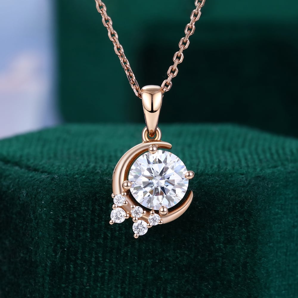 1.7 TCW Round Moissanite Shooting Star Pendant Necklace