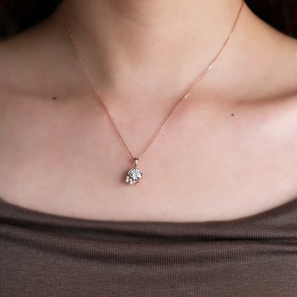 1.7 TCW Round Moissanite Shooting Star Pendant Necklace
