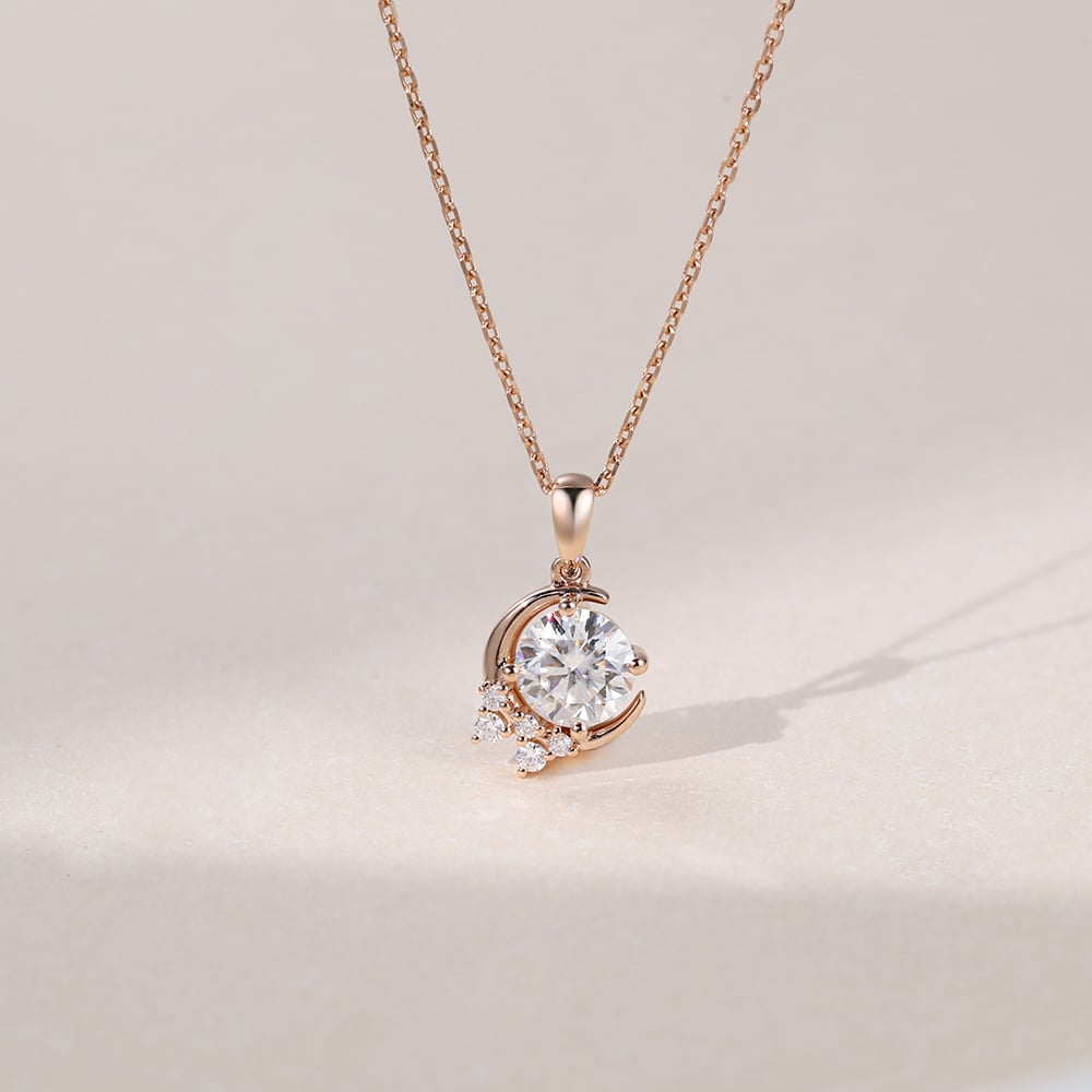 1.7 TCW Round Moissanite Shooting Star Pendant Necklace