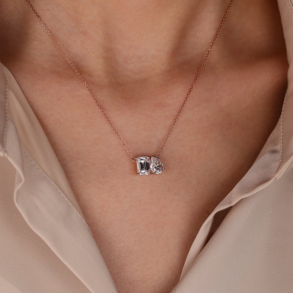 1.7 & 1.2 CT Pear & Emerald Cut Moissanite Two Necklace