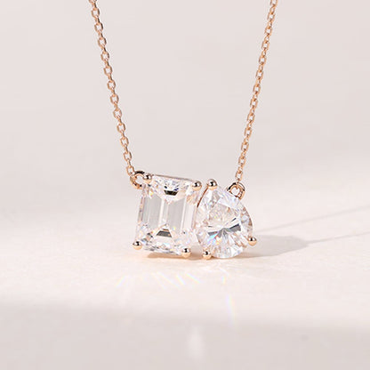 1.7 & 1.2 CT Pear & Emerald Cut Moissanite Two Necklace