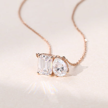 1.7 & 1.2 CT Pear & Emerald Cut Moissanite Two Necklace