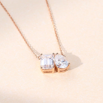 1.7 & 1.2 CT Pear & Emerald Cut Moissanite Two Necklace
