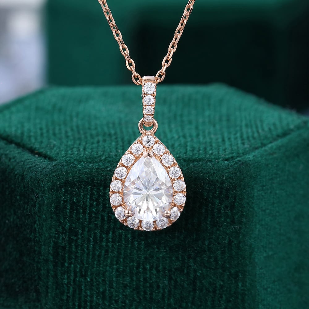 1.25 TCW Pear Moissanite Halo Necklace