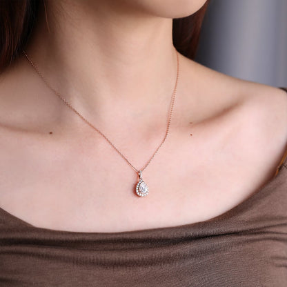 1.25 TCW Pear Moissanite Halo Necklace