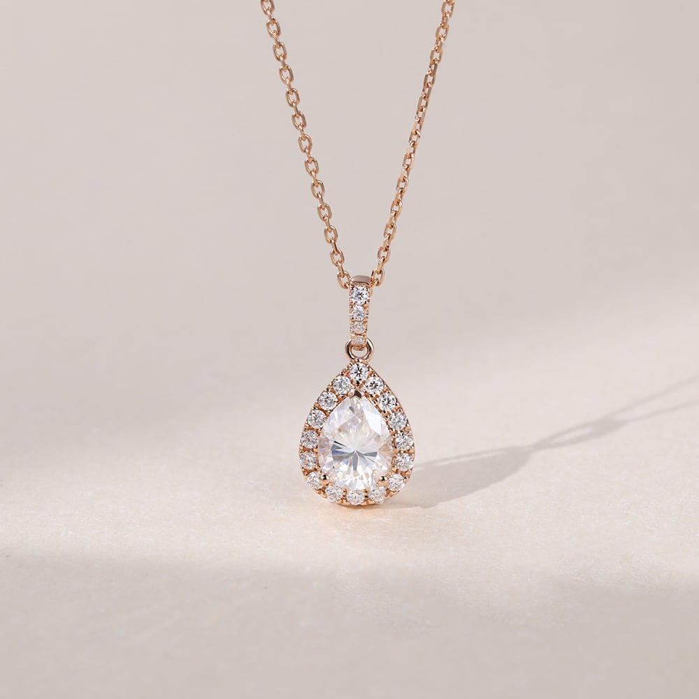 1.25 TCW Pear Moissanite Halo Necklace