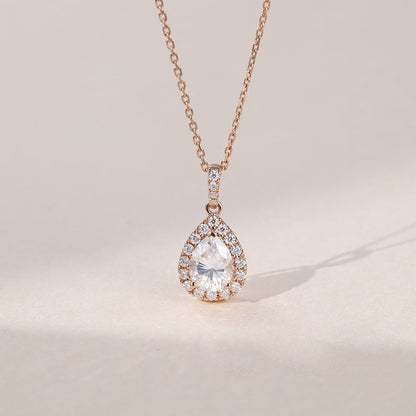 1.25 TCW Pear Moissanite Halo Necklace