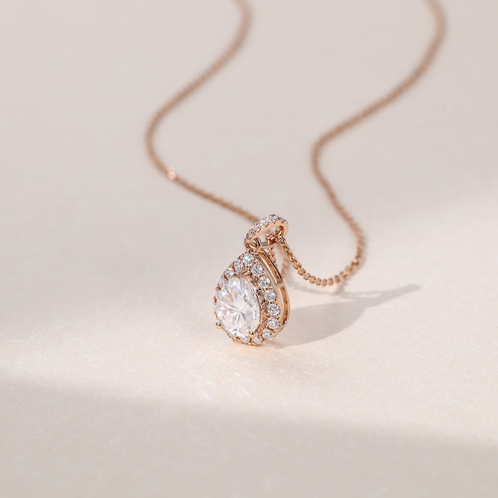 1.25 TCW Pear Moissanite Halo Necklace