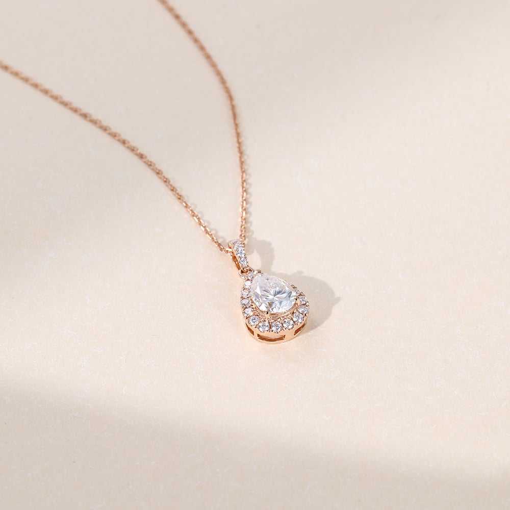 1.25 TCW Pear Moissanite Halo Necklace