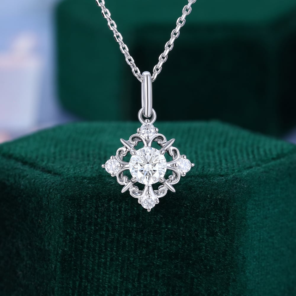 0.150 TCW Round Moissanite Snowflake Necklace