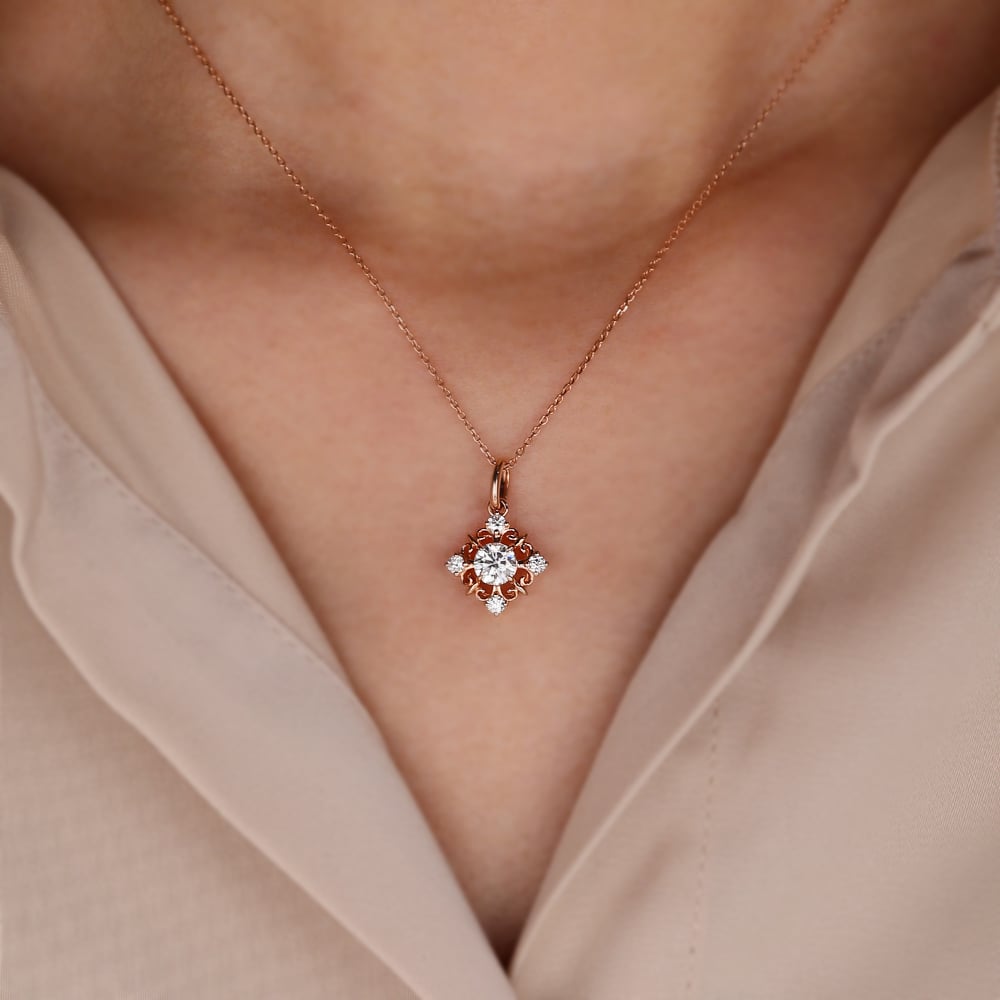 0.150 TCW Round Moissanite Snowflake Necklace