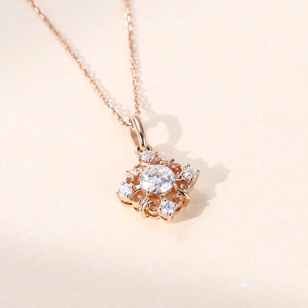 0.150 TCW Round Moissanite Snowflake Necklace