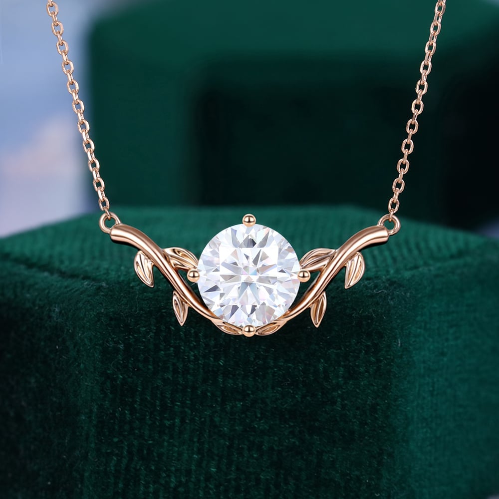 2 CT Round Moissanite Twig Solitaire Necklace