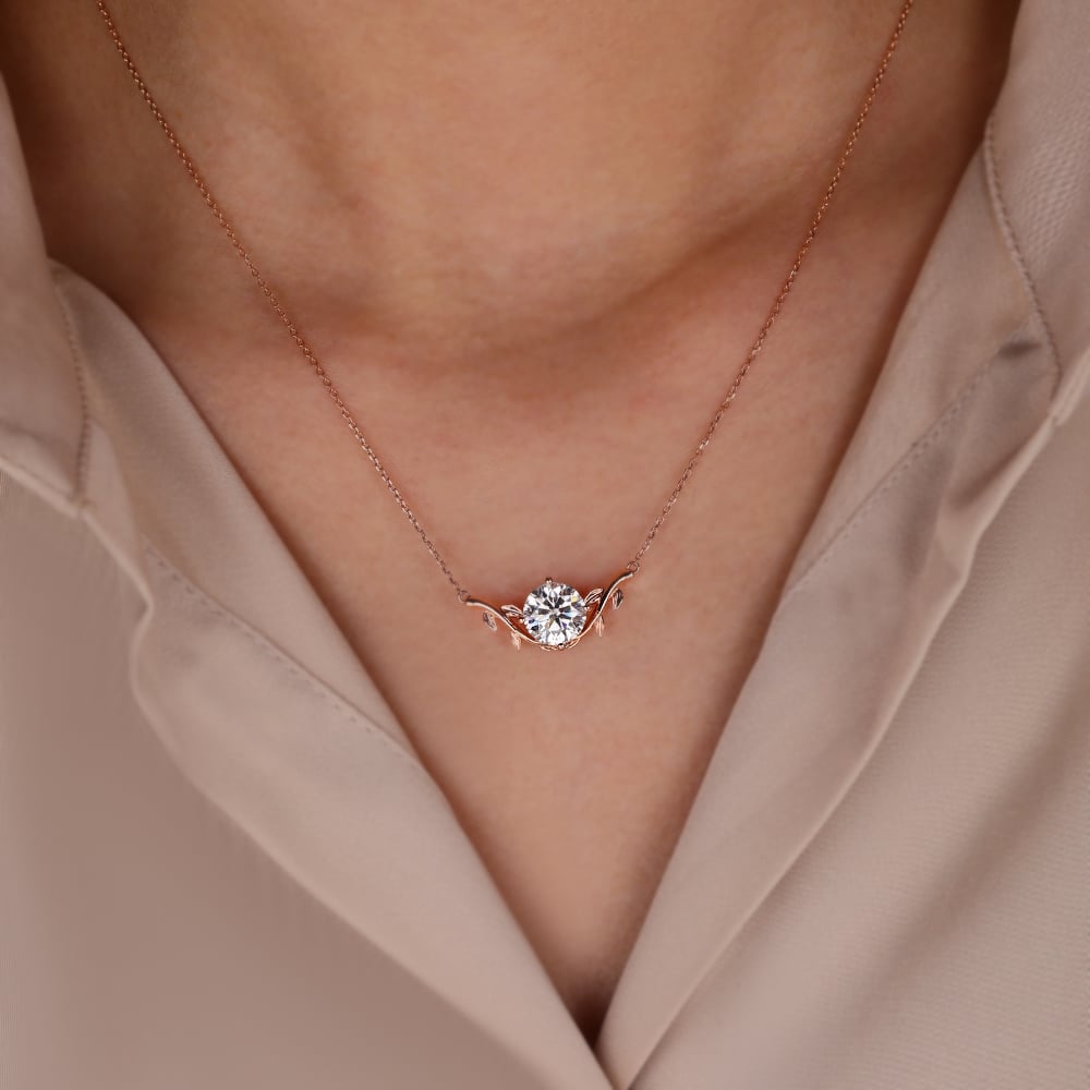 2 CT Round Moissanite Twig Solitaire Necklace