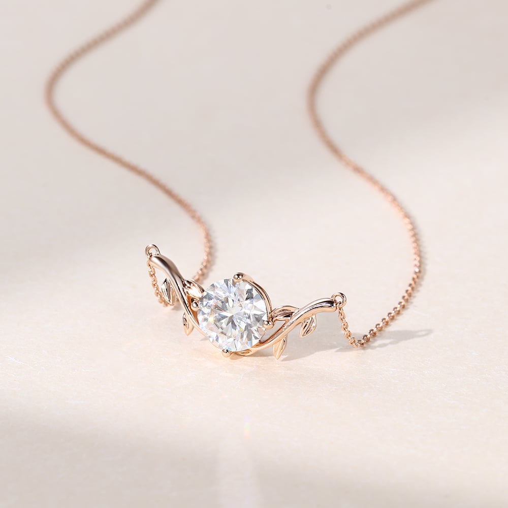 2 CT Round Moissanite Twig Solitaire Necklace