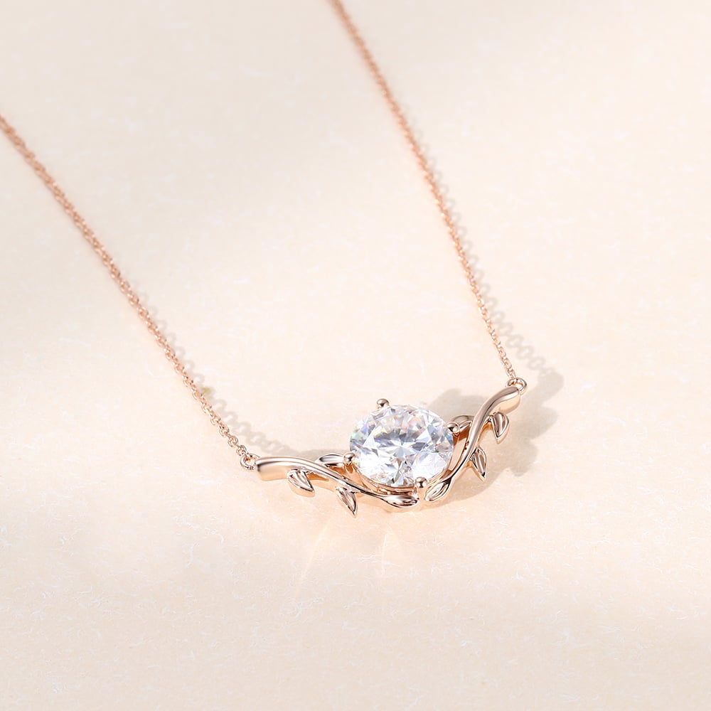 2 CT Round Moissanite Twig Solitaire Necklace